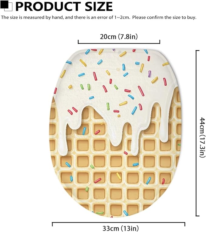 Bathroom Toilet Lid Seat Toilet Protector Dust Cover Soft Flannel Fabric Toilet Seat Cover Covers Stains, Stays Clean, Easy To Install Ice Cream Waffle Design Toilet Covers