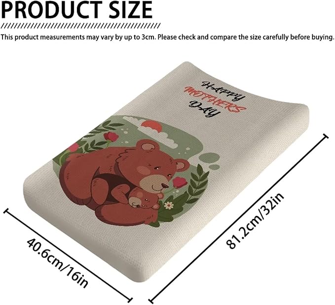 Bear Mom Change Pad Covers, Water Resistant Baby Diaper Change Table Covers Soft Contoured Pad Covers for Newborn Baby Boys Girls