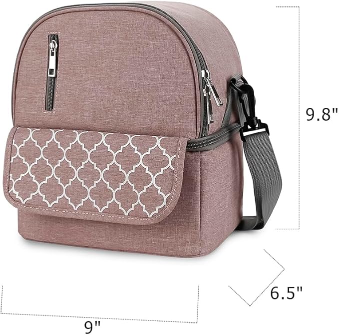 Breast Pump Bag - Small Size Cooler and Moistureproof Backpack Double Layer for Mother Baby Bottle Breast Milk Pump Outdoor Working Backpack Lunch Bag (Pink)