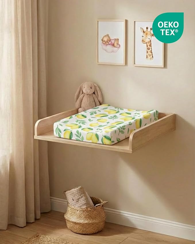 Changing Pad Cover - Pack of 2 Soft Unisex Diaper Change Microfiber Table Sheets - Fits 32"x16" Contoured Pad - Changing Pad Cover for Baby Boys and Girls - Snug, Machine Washable - Oeko-Tex, Lemons