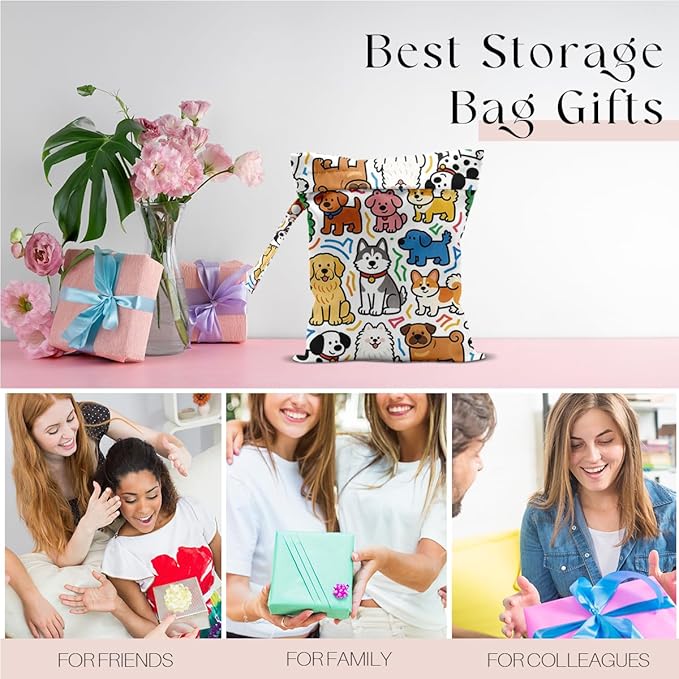 Wet Bag, Wet Dry Bag, Waterproof Swim Bags, Machine Washable Reusable Bags for, Beach, Pool, Diapers, and Dirty Yoga Gym Clothes(Cute Animal‑Decor Design)