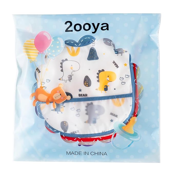 6Pcs Baby Feeding Bibs with Crumb Catcher Pocket Waterproof Sleeveless Teething Plastic Food Bib Set Adjustable Toddler Infant Keepsake Gift for Baby Shower, 6-24 Months