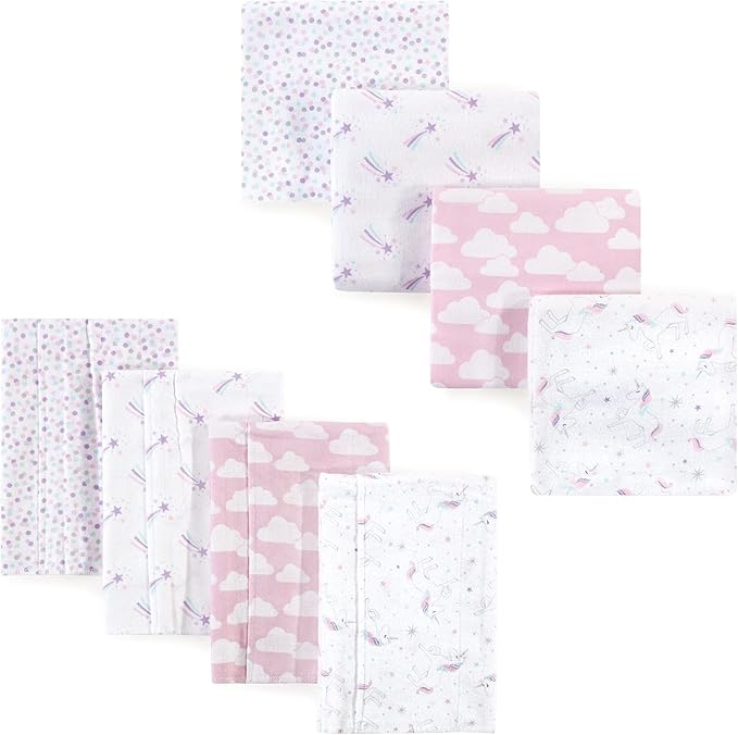 Hudson Baby Unisex Baby Cotton Flannel Burp Cloths and Receiving Blankets, 8-Piece, Magical Unicorn, One Size