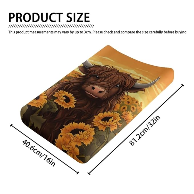 Highland Cow Changing Pad Cover Baby Changing Table Sheets for Boys Girls Sunflower Gifts Soft Breathable Changing Pad Covers Fit 32"x16" Changing Mat Sheet
