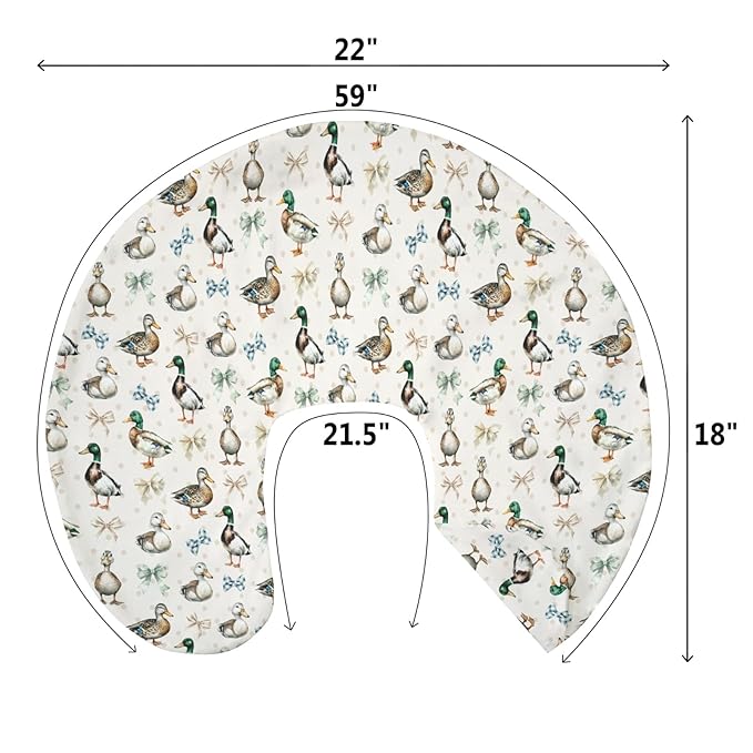 Vintage Duck Bows Floral Baby Nursing Pillow Covers for Boy Girl Green Mallard Ducks Nursing Slipcovers for Breastfeeding Pillows Hunting Duck Bird Soft Stretchy Removable Covers for Newborn Infant