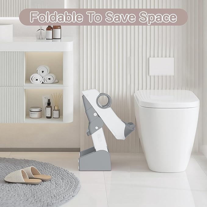 Potty Training Seat,Toddler Toilet Seat for Boys Girls,3-in-1 Potty Training Toilet and Chair with Step Stool Ladder,Anti-Slip Height Adjustable Foldable Splash Guard for Kids (Grey)