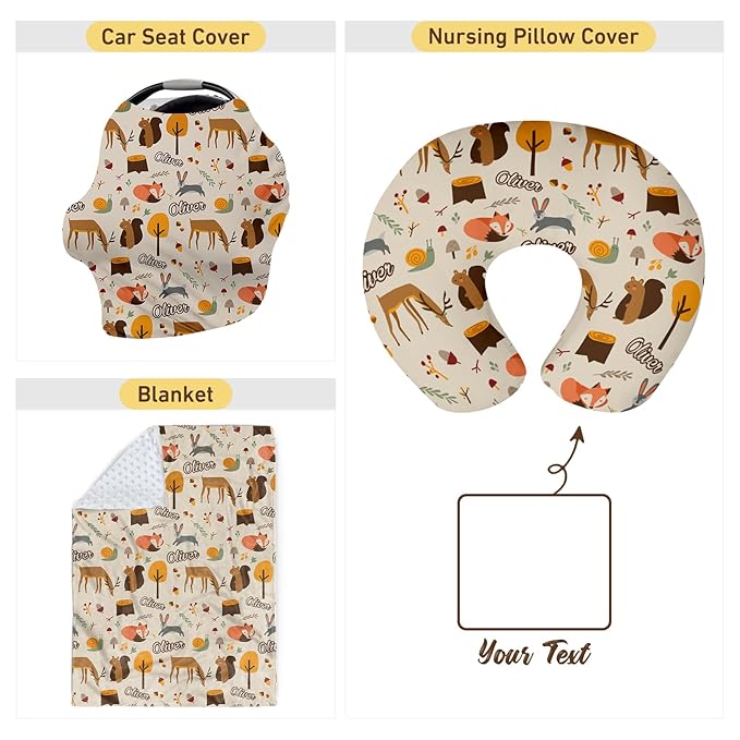 Baby Nursing Pillow Cover - Personalized Name Breastfeeding Pillow Cover with Deer Pattern, Stretchy Removable U-Shaped for New Moms, Soft Breathable Slipcover for Infant Boys Girls