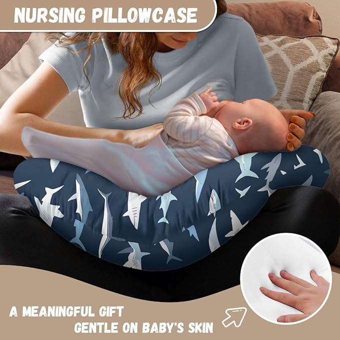 Shark Nursing Pillow Cover Stretchable Neutral Breastfeeding Pillow Slipcover for Baby Girl Boy Fits The Pillow for Breastfeeding and Bottle Feeding Nursing Pillow Case Blue
