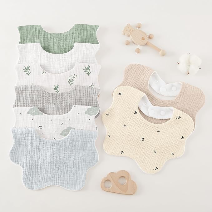 Bearmoss Baby Bibs for Drooling & Teething 8 Pack Muslin Cotton Soft Absorbent Adjustable Unisex Bibs Boys Girls 0-36 Months