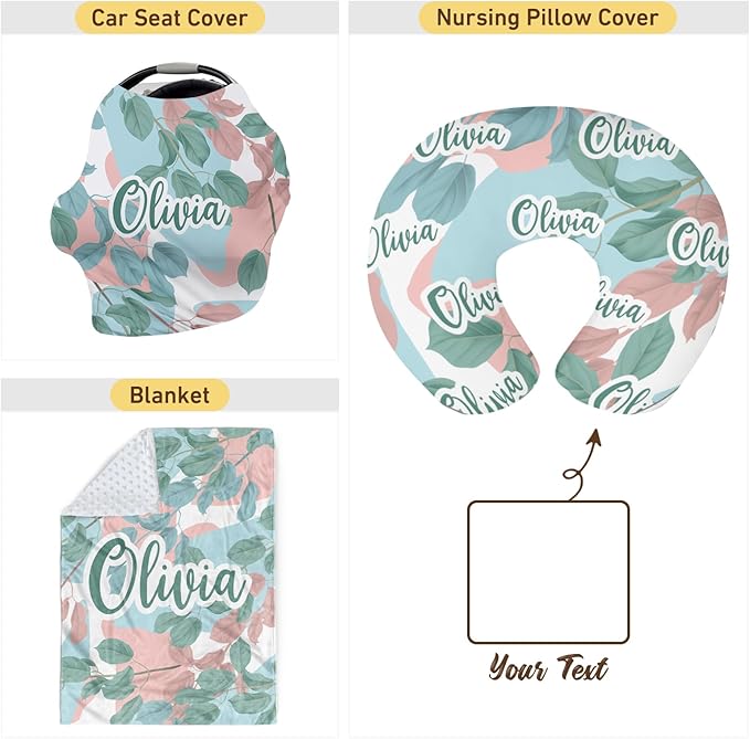 Customizable Flowers Baby Nursing Pillow Cover - Add Your Baby's Name, Ultra-Soft Stretch Fabric, Fits Standard Nursing Pillows, Ideal for Baby Showers Style 25
