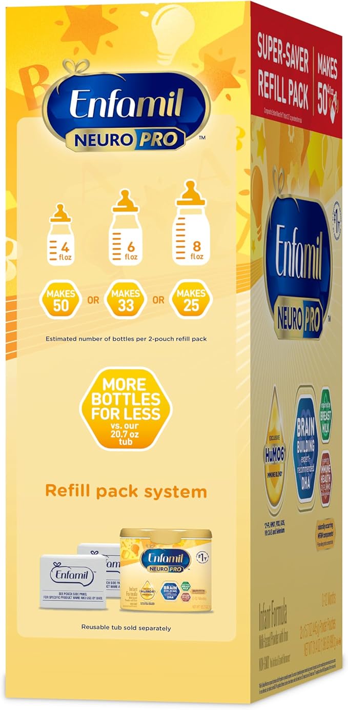Enfamil NeuroPro Baby Formula, Brain Building Duo DHA & MFGM, Exclusive Immune Supporting HuMO6 Blend, Powder Infant Formula, Baby Milk, 31.4 oz Refill (Pack of 4)