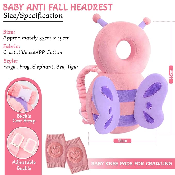 Baby Walker Head Protector – Adjustable Baby Head Protector Backpack, Baby Backpack Head Protection Pillow and Anti-Fall Safety Gear with Cute Design, for Crawling Babies, Walking, and Playing