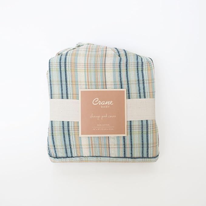 Crane Baby Change Pad Cover, Charlie Farmhouse Quilted Striped Changing Pad Cover, Neutral Changing Mat Cover, Farmhouse Plaid Nursery Decor, Neutral Baby Registry Gifts