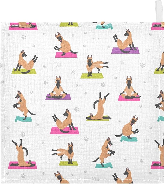 vvfelixl Baby Cotton Washcloths Belgian Malinois Yoga Infants Bath Towel for Unisex Face Towels for Newborn, Natural Baby Wipes Delicate Skin, 11.8 X 11.8 inch, one sizex3