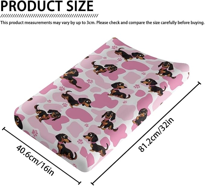 Pink Heart Dog Change Pad Covers Stain Resistant Baby Diaper Change Table Covers Universal for Most Change Pad Machine Washable