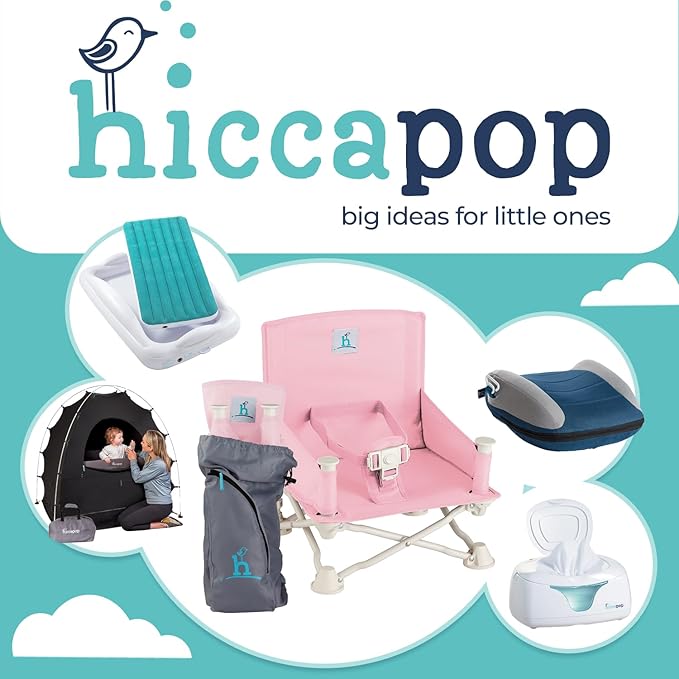 Hiccapop OmniBoost Travel Booster Seat with Tray for Baby | Folding Portable Baby Booster Seat for Dining Table, Camping, Beach, Grandma’s | Tip-Free Design Straps to Kitchen Chairs - Booster Chair