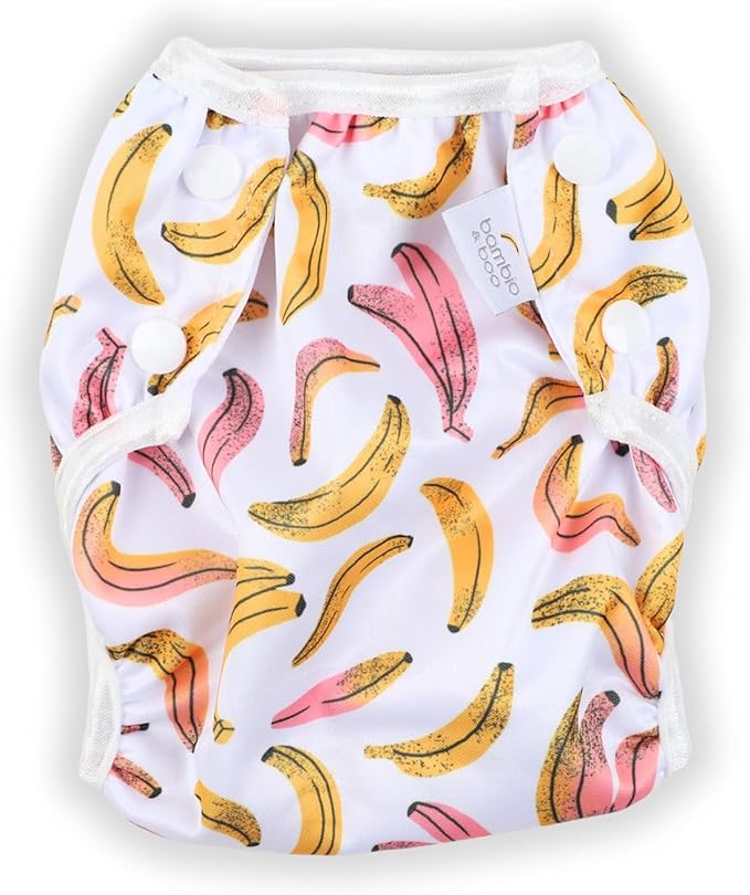 Bambio & Boo - Reusable Swim Diapers, Full Size Pack (S & L), 0-40 Months, Newborn-40lbs, Leak-Proof, Adjustable, Quick Drying for Babies & Toddlers. Ideal for Swimming Lessons (Bananas)