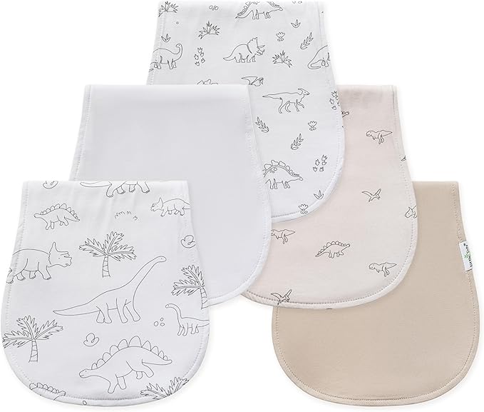 Little Tots Baby Burp Cloths, 100% Cotton, Absorbent & Soft Burping Cloths for Newborns and Babies, Unisex Baby Towel Set, 5 Pack (Dinosaurs)