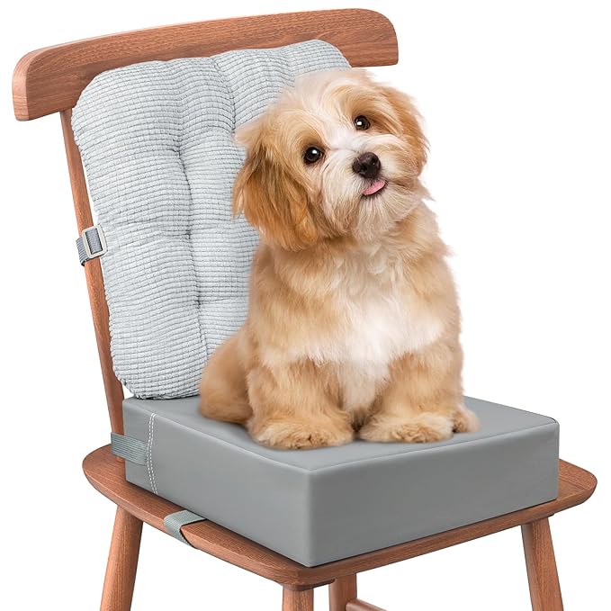 Booster Seat for Kitchen Chair Dining Table with Comfy Backrest Pillow and Adjustable Safety Buckles,Non-Slip Kid Toddler Booster Seat for Dining Table, PU Travel Baby Booster Cushion Chair