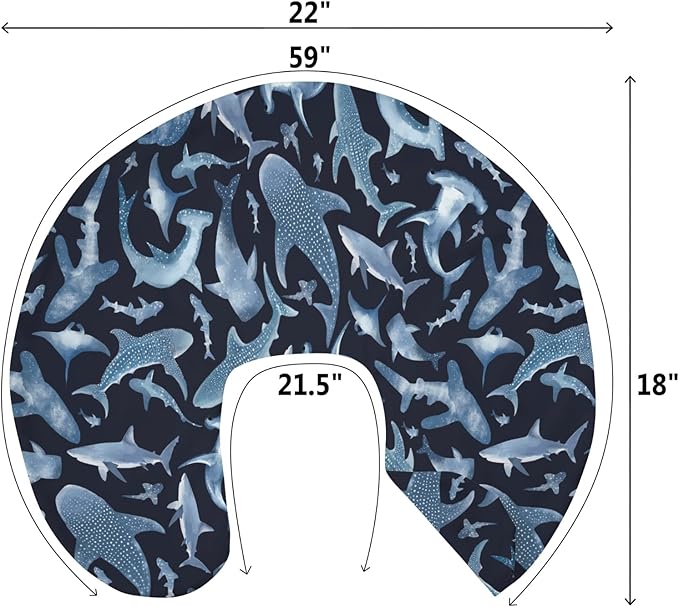 Blue Sharks Baby Nursing Pillow Covers for Boy Girl Sea Ocean Animal Nursing Pillow Slipcovers for Breastfeeding Pillows Nautical Shark Soft Stretchy Removable Covers for Newborn Infant