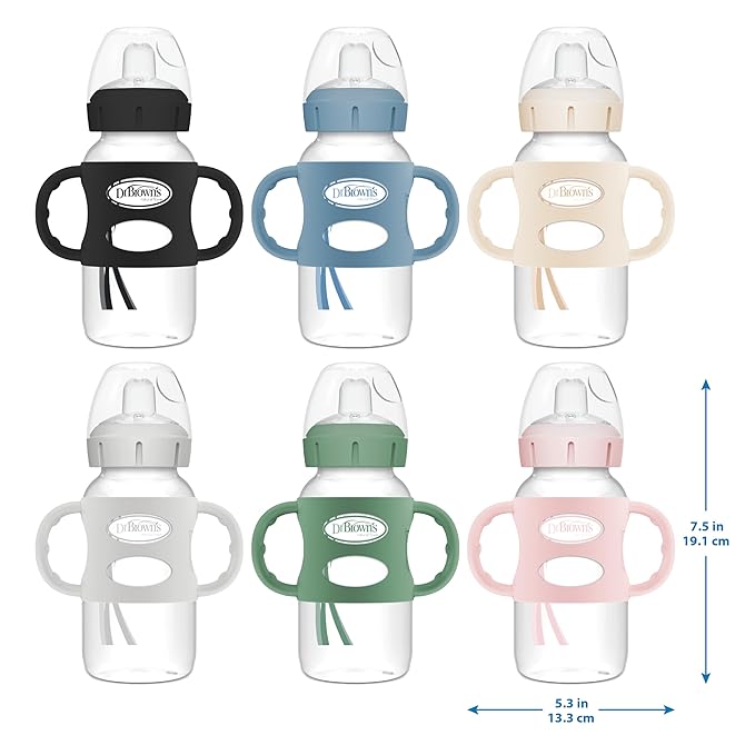 Dr. Brown's Milestones Wide-Neck Sippy Spout Bottle with Silicone Handles 9 oz/270 mL, Pink, 1-Pack
