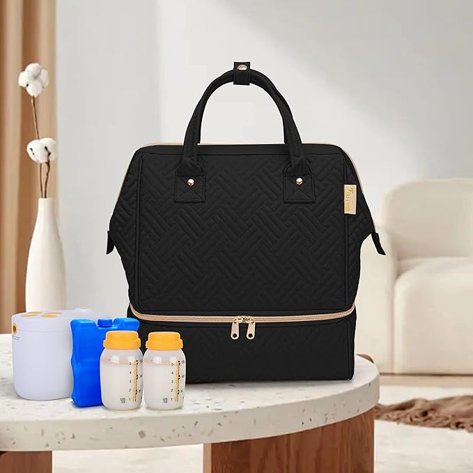Fasrom Small Breast Pump Bag Backpack with Cooler Compatible with Momcozy and Medela Pumps, Pumping Tote with Waterproof Mat, Black