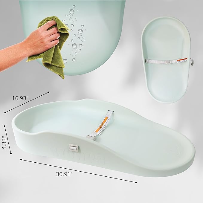 Waterproof Baby Changing Pad - Contoured Diaper Changing Station - High Safety Edges & Adjustable Belt - Easy Wipe Clean PU Foam - Non-Slip Portable Changing Mat for Nursery Dresser - SageGreen