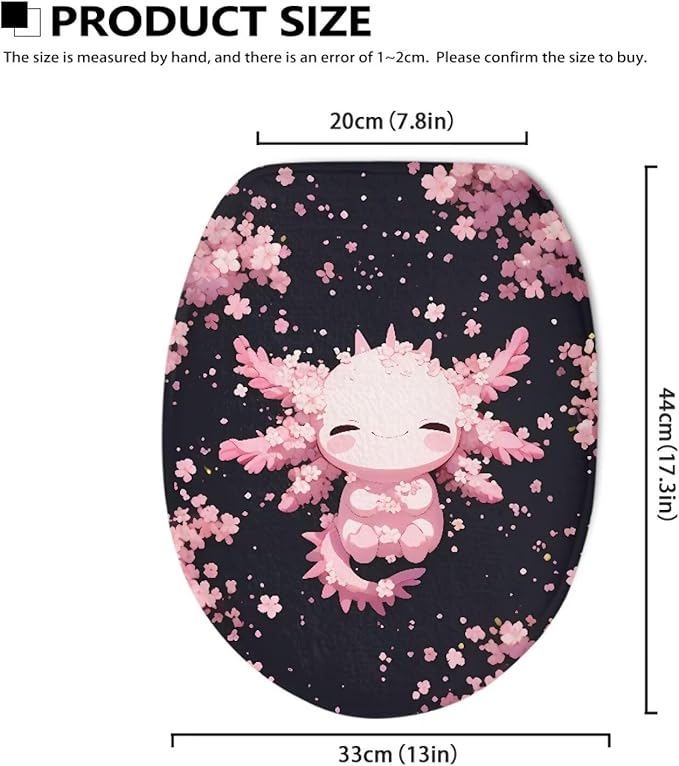 Axolotl Cherry Blossom Toilet Seat Covers for Bathroom Cozy Flannel Fabric Soft Bathroom Covers Keep Clean Tidy Suitable for Public Bathrooms Long-Term Travel Boarding