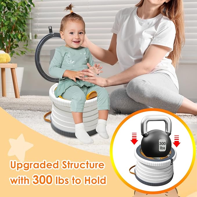 Portable Potty Chair for Toddlers with Splash-Proof Design, Foldable Travel Potty with Bag & 30 Refills - Kids Toilet for Car, Camping, Indoor - Easy Clean Baby Potty Training Seat (Transparent-Gray)