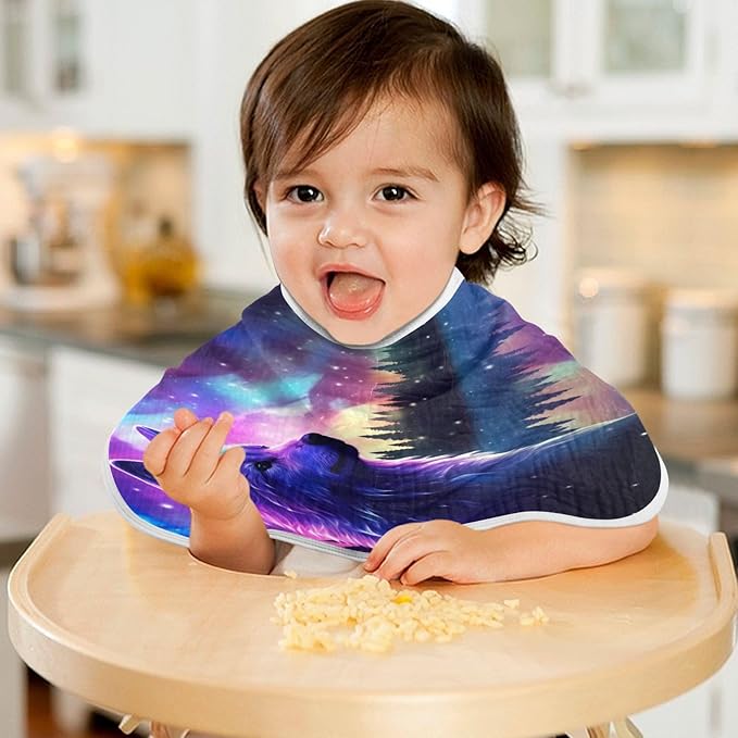 4 Pack Muslin Burp Cloths Wolf Stars Print Cotton Baby Burp Cloths Absorbent Soft Burping Cloth Washcloths for Newborn Babies 22x11 Inch