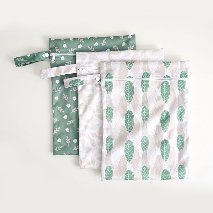 Happy Flute 3 Set Wet Bag Storage Bag Zipper Waterproof Washable Travel Bags, Beach, Pool, Gym Bag for Cloth Diaper, Swimsuits & Wet Clothes for Baby,11.8x15.7inch