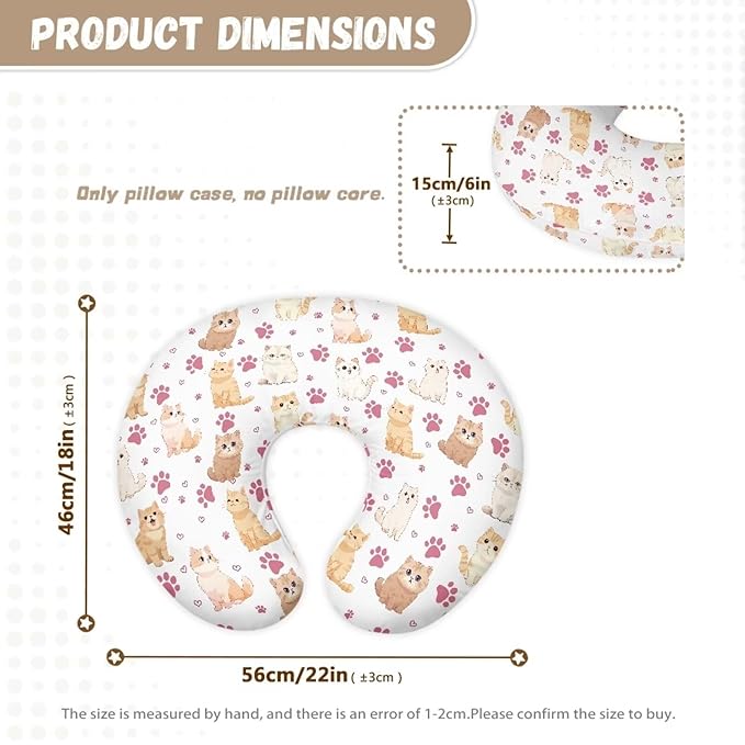 Cartoon Cats Baby Nursing Pillow Support Cover with Hidden Zipper Soft Machine Washable Breastfeeding and Bottle Feeding Nursing Pillowcase for Boys Girls