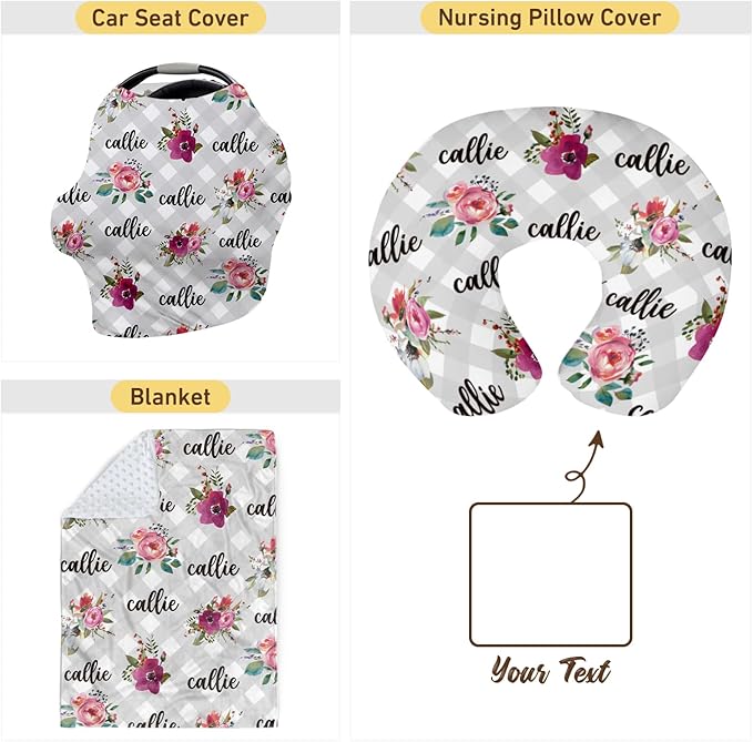 Customizable Flowers Baby Nursing Pillow Cover - Add Your Baby's Name, Ultra-Soft Stretch Fabric, Fits Standard Nursing Pillows, Ideal for Baby Showers Style 07