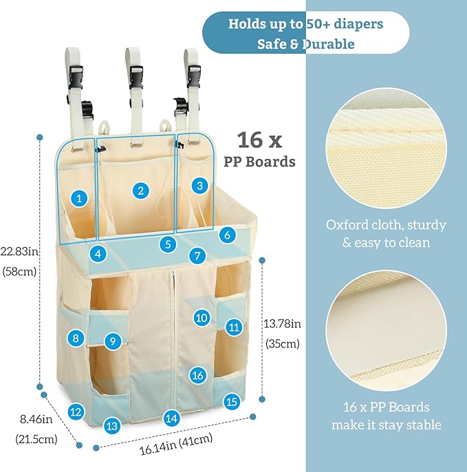 Hautton Hanging Diaper Caddy Organizer, Hanging Diaper Organizer for Changing Table and Crib, Diaper Changing Station Organizer Storage for Nursery Baby Stuff, Shower Gift for Newborn New Mom -Beige