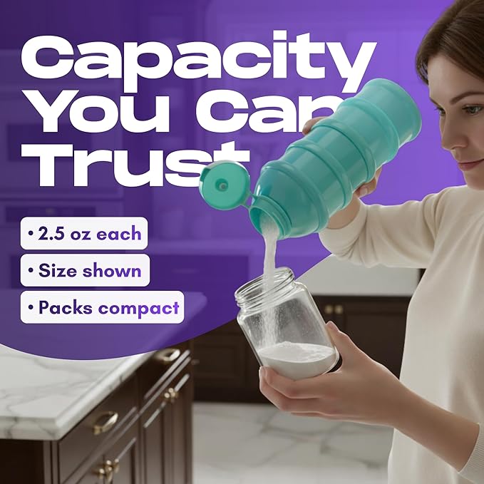 Mommy's Helper Baby Formula Dispenser On The Go, Stackable Travel Formula Container To Go, Non-Spill Pour Spout, 4-Compartment Powder Storage (Tidal Teal)