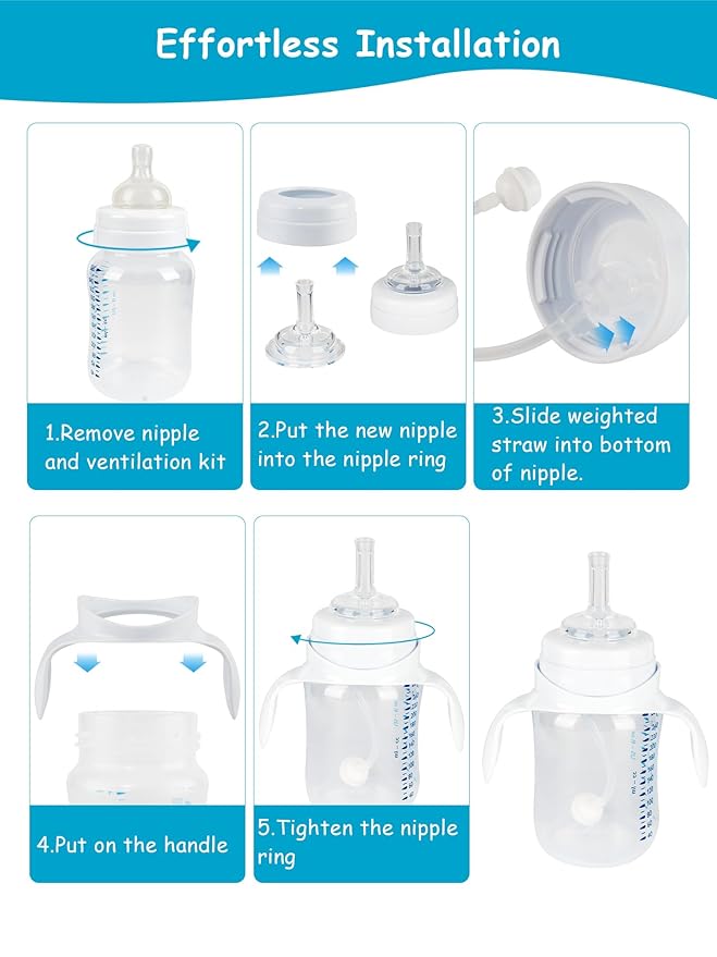 Sippy Straw Cup Soft Conversion Kit for Philips Avent Anti-Colic Baby Bottle, Toddler Transition Kit with Silicone Sippy Spout Nipple, Weighted Straw, Bottle Handle, Cleaning Brush, 3-Pack