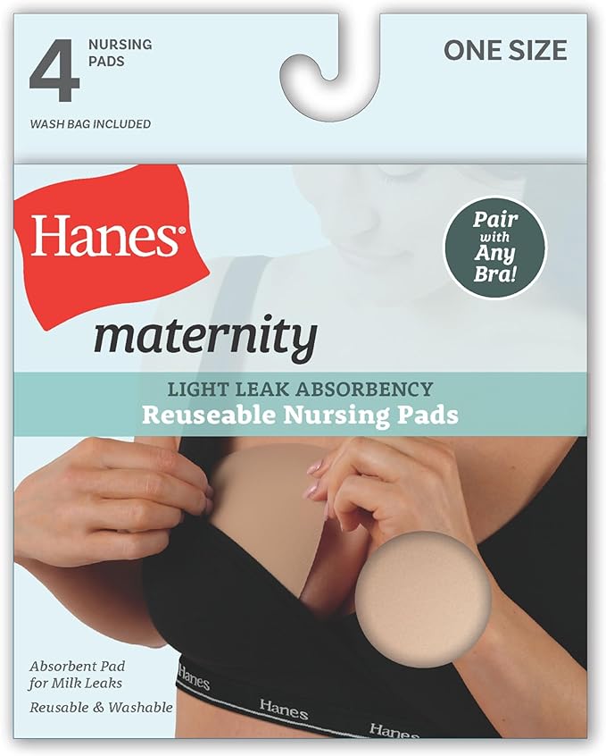 Hanes Women's Maternity Reusable Nursing Pads, 4-Pack, Light Leak Protection, Moisture-Wicking, One Size Fits All,
