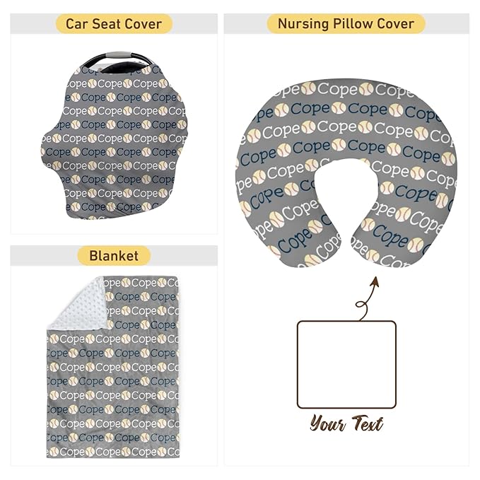 Baby Nursing Pillow Cover - Personalized Name Baseball Theme Breastfeeding U-Shaped for Bottle Feeding, Ultra Soft Comfortable Breastfeeding Pillow Cover for Infant Baby Boys and Girls