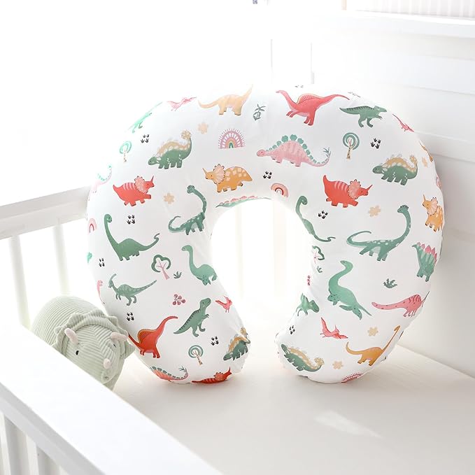 Nursing Pillow Cover, Breastfeeding Pillow Cover Case for Baby Girls Boys, Soft & Breathable, White Dinosaur (Only Cover)
