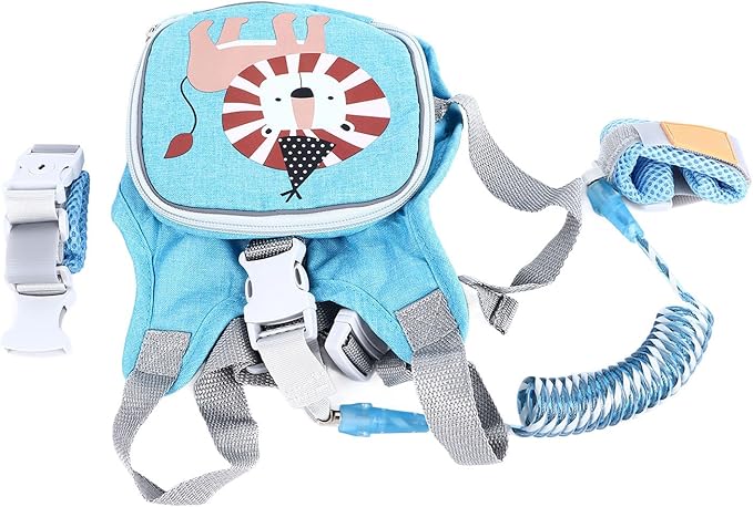 1.5m 2 in 1 Kids Backpack Safety Leash Toddler Harness Backpack with Leash Prevent Lost Children Harness Wrist Link for Outdoor Use (Blue)