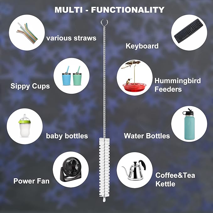 Long Straw Cleaner Brush Extend 10 inch, Wide 10mm diam Pipe Cleaners, Long Brush for Sippy Cup, Water Bottle and Tubes, Drinking Straw Cleaning Brush Set 10 Pack