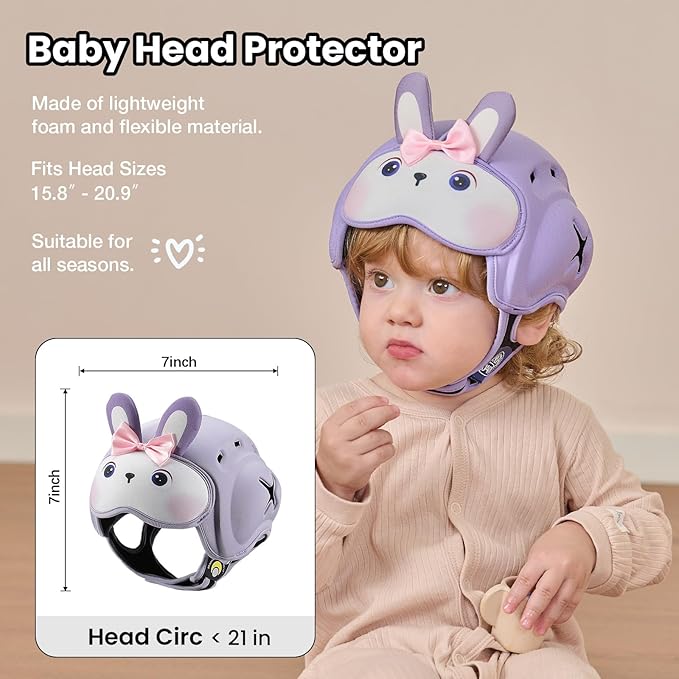 Mambobaby Baby Head Protector Helmet for Crawling and Walking, Breathable Soft Helmet, Ultra-Lightweight & Adjustable, Prevents Bumps Safety Helmet for Infants Toddlers 6-24 Months (Violet Bunny)