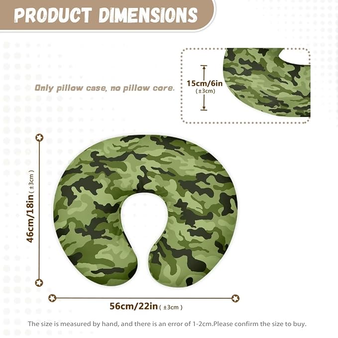 Green Camouflage Baby Feeding Pillow Cover Slipcover with Hidden Zipper Stain Resistant Comfortable Nursing Pillow Case Newborn Nursing Support Pillow Cover for Newborns