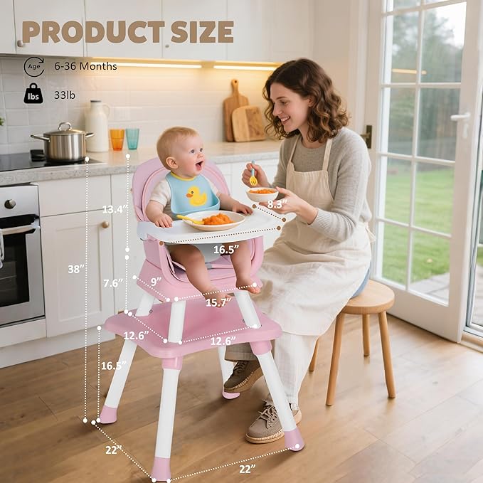 TODEFULL Baby High Chair, 8 in 1 Convertible Highchairs for Babies and Toddlers, Children Dining Booster Seat/Kids Building Block Table for Girls Boys, Baby Seat with Removable Tray,Pink & White