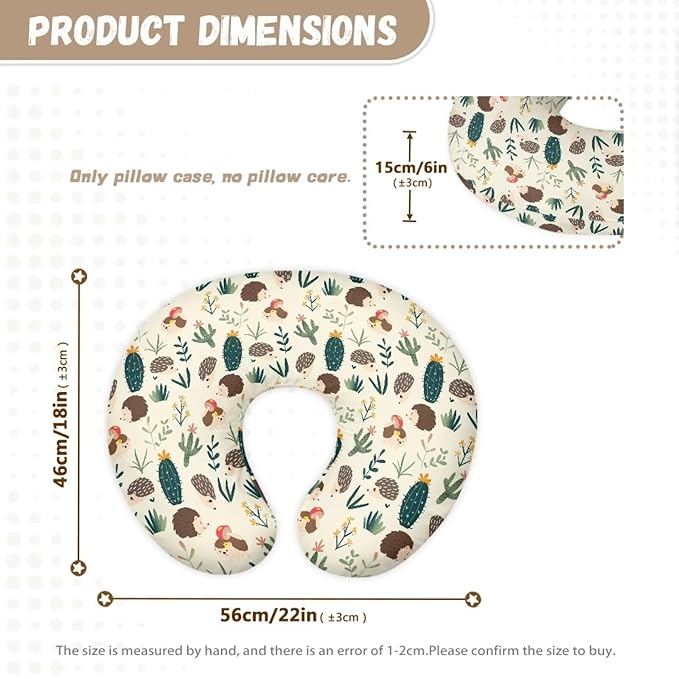 Hedgehog Cactus Bottle & Breast Feeding Pillow Covers Soft & Breathable Fabric Nursing Slipcover with Hidden Zipper for Baby Boy and Girls, Home Nursery Room Sofa Car Decor