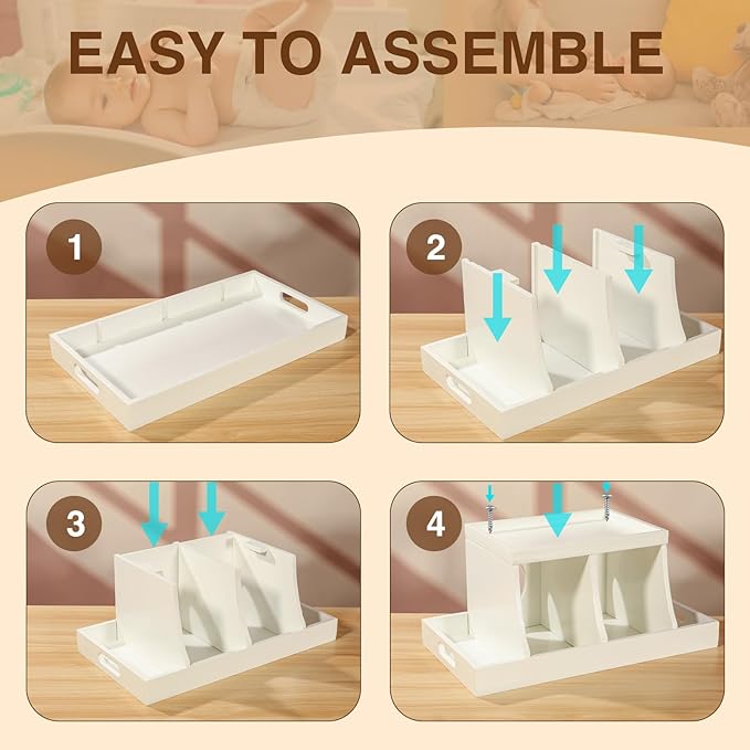Three colors Diaper Organizer, Wooden Diaper Caddy Organizer, Changing Table Organizer, Diaper Storage Organizer, Nursery Baby Organization (White)