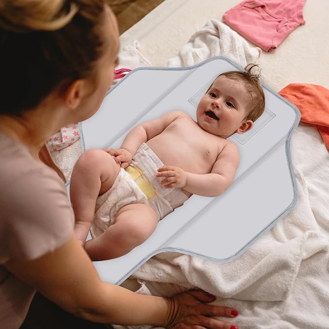 Portable Diaper Changing Pad for Baby & Toddler Waterproof Foldable Baby Changing Mat Built-in Pillow, Travel Infant Changing Pads for Moms Baby Changer Machine Washable