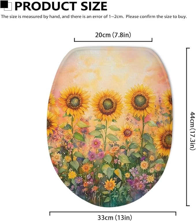 Sunflower Painting Toilet Lid Cover Flannel Fabric Toilet Cover Elastic Edges Seat Covers Soft and Breathable Toilet Lid Covers for Bathroom Fits Most Toilet Lids Yellow