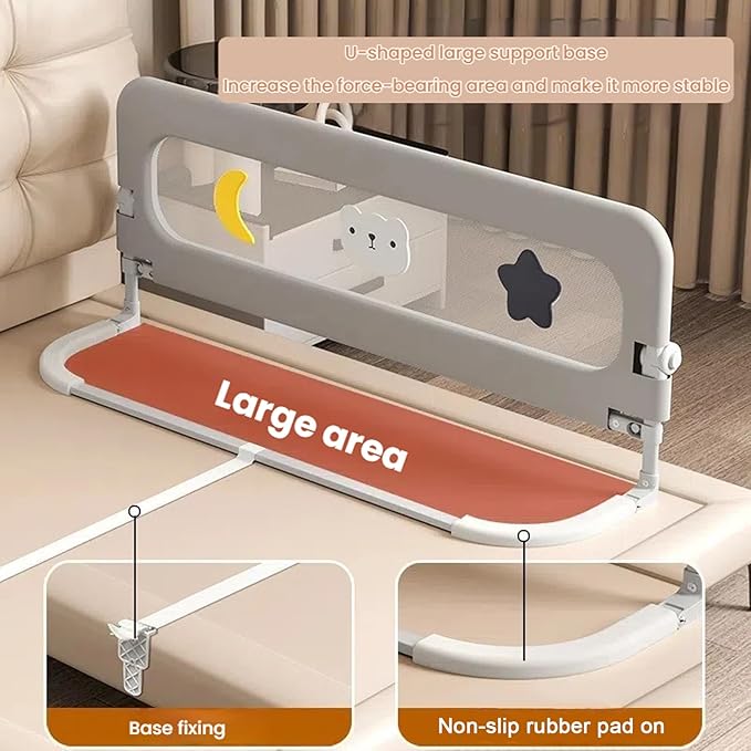Bed Rail for Toddlers, Foldable Baby Bed Rail Guard, Adjustable, Safety, Convenient, Guard Rails with Twin, Full, Queen& King Size (Gray Cartoon, 1 Side:59inch)