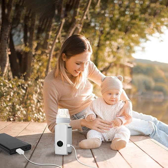 Portable Bottle Warmer for Travel, Baby Bottle Warmer On The Go, Fast Heating, Temperature Digital Display, USB Car Travel Bottle Warmer for Breastmilk and Formula